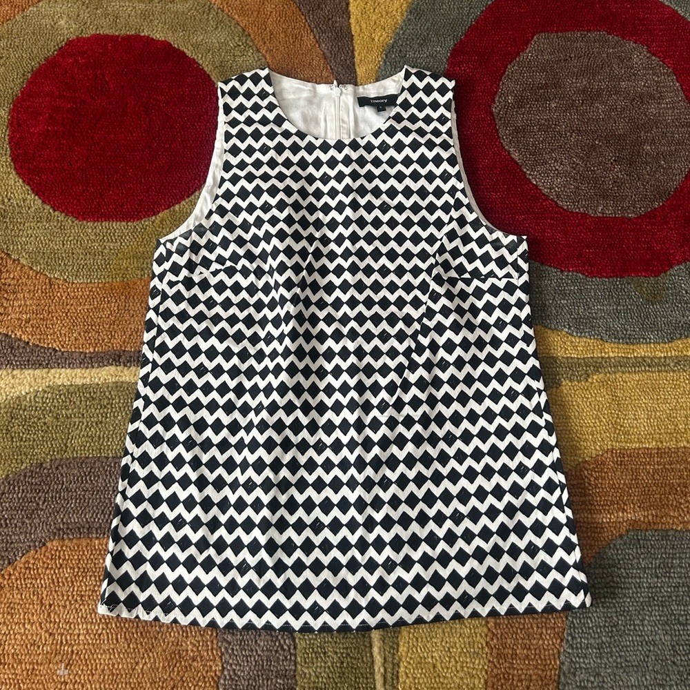 Theory 100% Cotton Adraya Barnet Black and White Tank Top Blouse Shirt Small